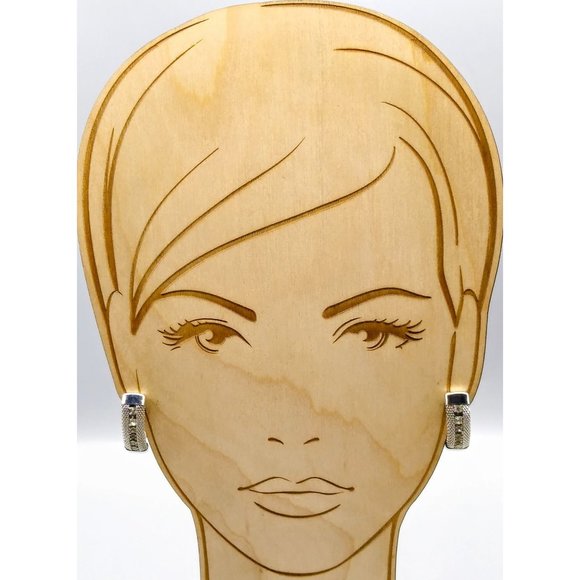 Vintage Mesh Half Hoop Earrings, Unique Crystal Channel Clip Ons in Silver Tone - Picture 1 of 3